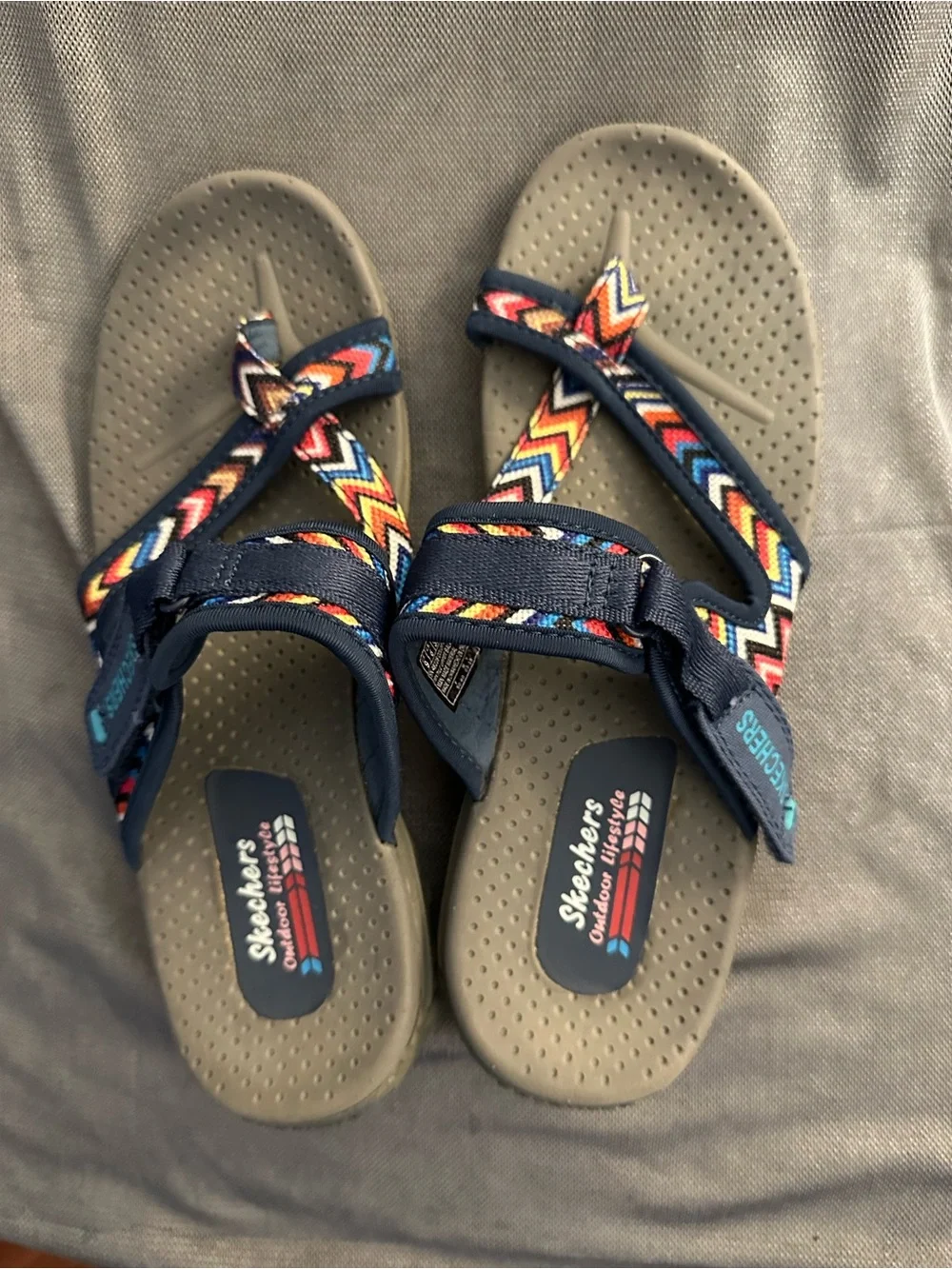 Skechers Navy Sandals with Multicolor Chevron Straps